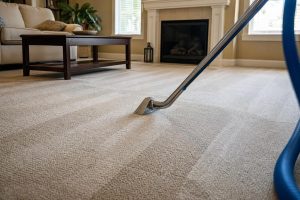 Freshly cleaned carpet with visible cleaning lines in a Dallas home living room